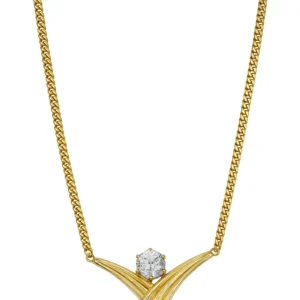 Round Brilliant Cut Diamond Necklace with Cuban Link Gold Chain
