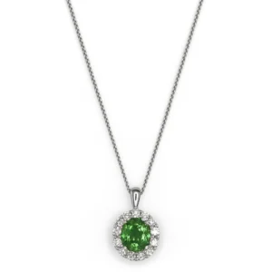 Natural Oval Tsavorite & Diamond Halo Necklace
