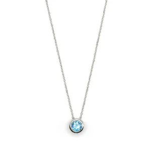 Round, Bezel Set Blue Topaz Necklace