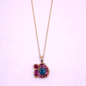 Natural Ruby & Blue Diamond Turtle Necklace