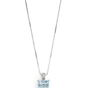 Natural Aquamarine Asscher Cut Diamond Necklace