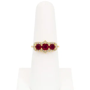Trio-Ruby Ring with Halo of Diamonds