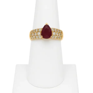 Natural, Tear Drop Ruby and Diamond Ring