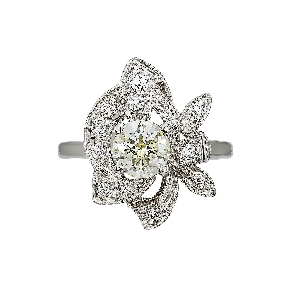 Vintage, Floral Diamond White Gold Ring