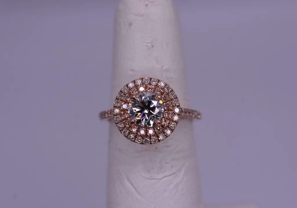 Double Halo Diamond Rose Gold Engagement Ring