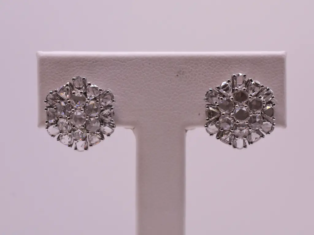 Rose-Cut Diamond Cluster Earrings - Image 2