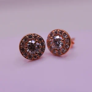 Rose Gold Halo, Natural Diamond Stud Earrings