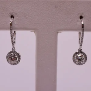 White Gold Halo, Natural Diamond Drop Earrings